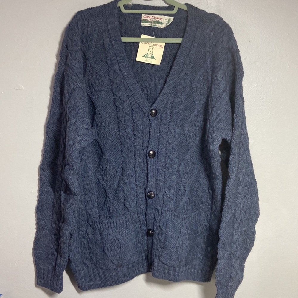 Celtic Country NEW Vintage Wool Cardigan Sz L Mr.Rogers Fisherman Sweater